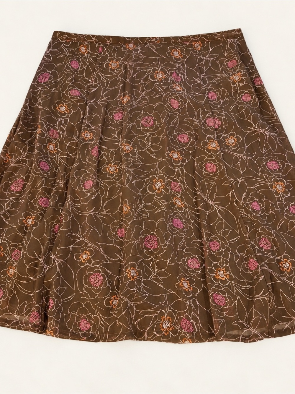 NWT Kim Rogers Signature Brown Floral A-Line Midi Skirt 2X